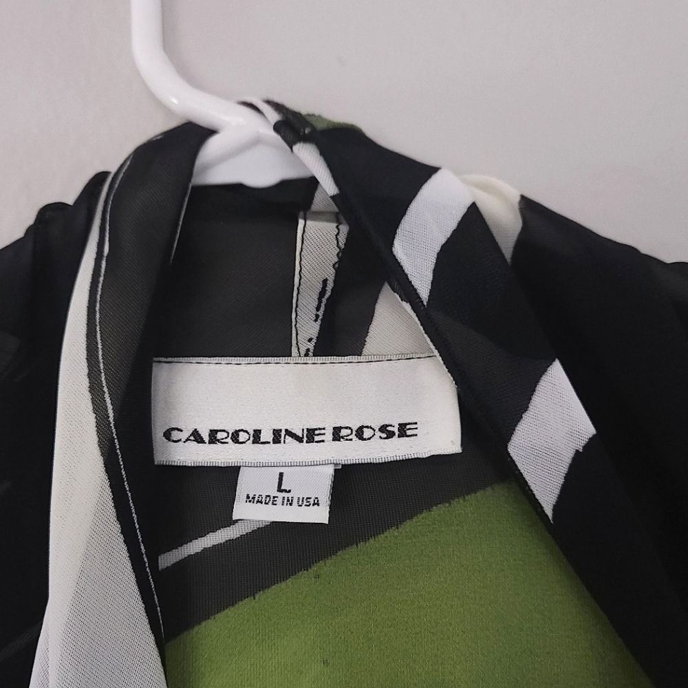 Caroline Rose Open Front Cardigan Kimono LARGE Black Green White - Picture 4 of 7